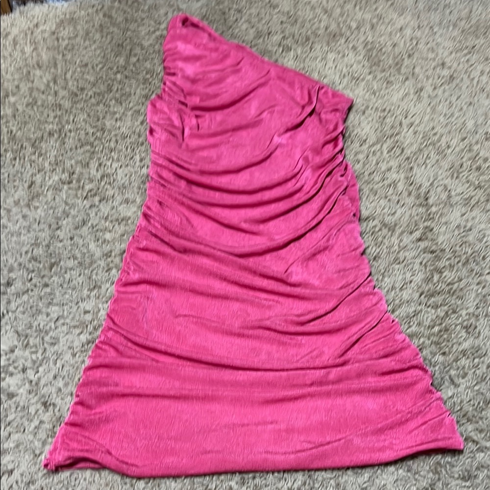 *Hot Pink One-Shoulder, Ruched,  Bodycon Dress